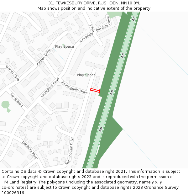 31, TEWKESBURY DRIVE, RUSHDEN, NN10 0YL: Location map and indicative extent of plot