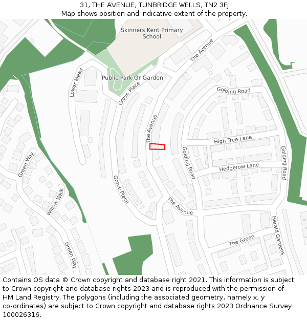 31, THE AVENUE, TUNBRIDGE WELLS, TN2 3FJ: Location map and indicative extent of plot