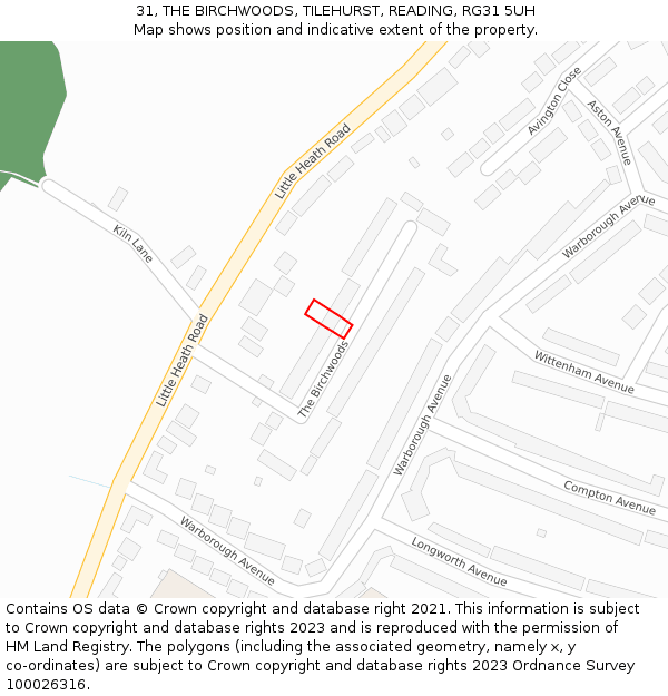 31, THE BIRCHWOODS, TILEHURST, READING, RG31 5UH: Location map and indicative extent of plot