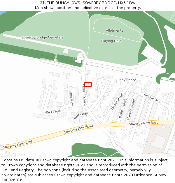 31, THE BUNGALOWS, SOWERBY BRIDGE, HX6 1DW: Location map and indicative extent of plot