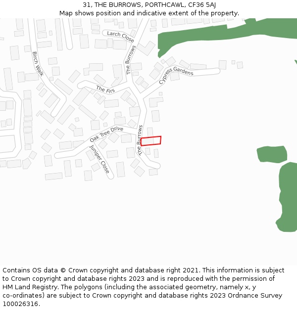 31, THE BURROWS, PORTHCAWL, CF36 5AJ: Location map and indicative extent of plot