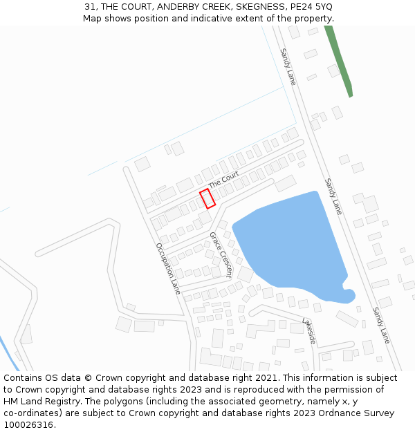 31, THE COURT, ANDERBY CREEK, SKEGNESS, PE24 5YQ: Location map and indicative extent of plot