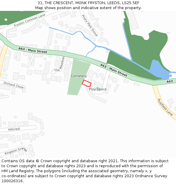 31, THE CRESCENT, MONK FRYSTON, LEEDS, LS25 5EF: Location map and indicative extent of plot