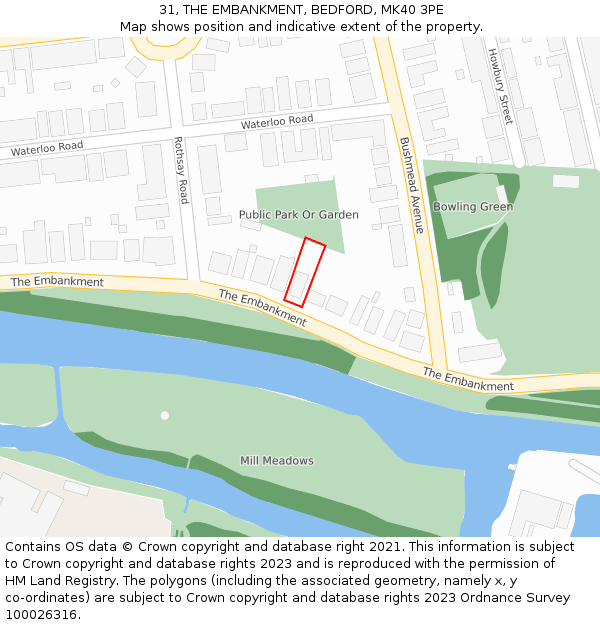 31, THE EMBANKMENT, BEDFORD, MK40 3PE: Location map and indicative extent of plot