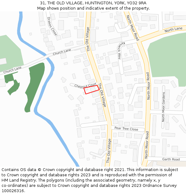 31, THE OLD VILLAGE, HUNTINGTON, YORK, YO32 9RA: Location map and indicative extent of plot