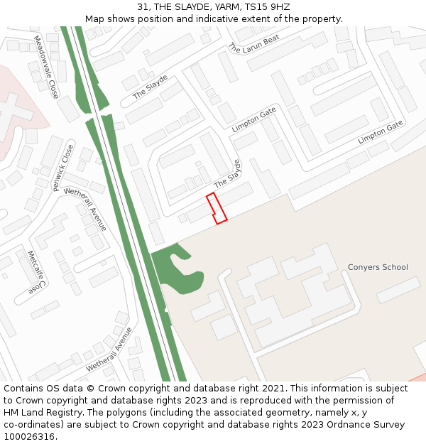 31, THE SLAYDE, YARM, TS15 9HZ: Location map and indicative extent of plot