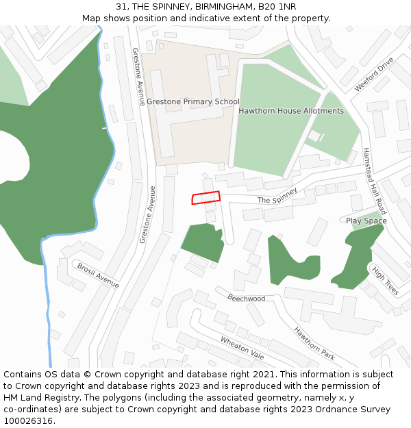 31, THE SPINNEY, BIRMINGHAM, B20 1NR: Location map and indicative extent of plot