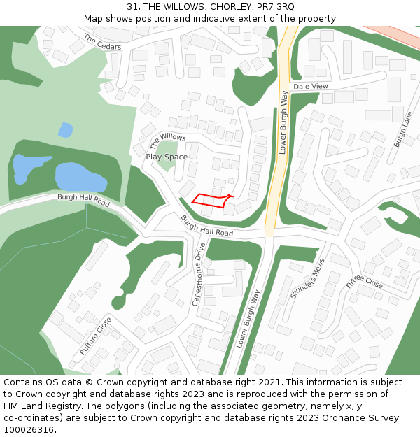 31, THE WILLOWS, CHORLEY, PR7 3RQ: Location map and indicative extent of plot