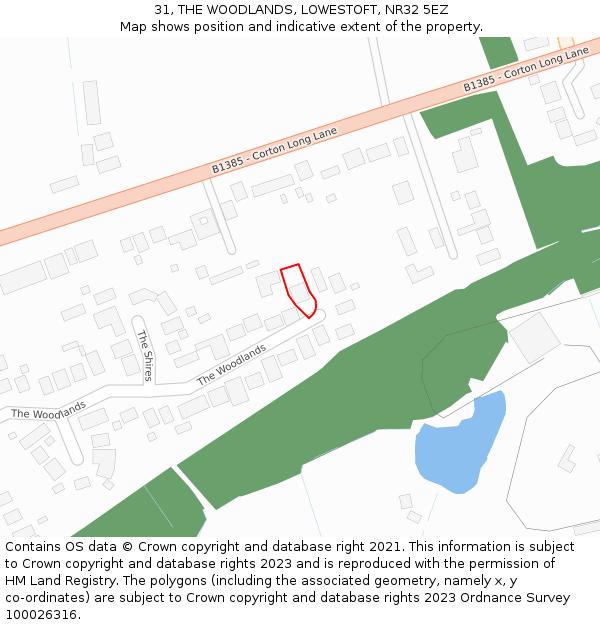 31, THE WOODLANDS, LOWESTOFT, NR32 5EZ: Location map and indicative extent of plot