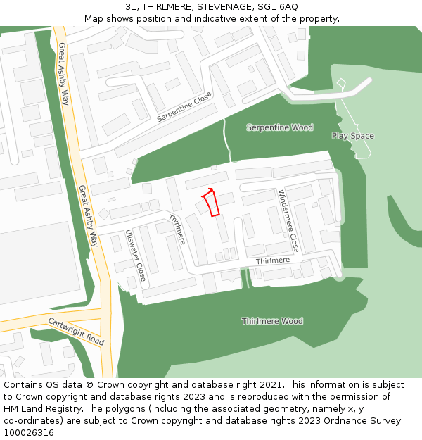 31, THIRLMERE, STEVENAGE, SG1 6AQ: Location map and indicative extent of plot