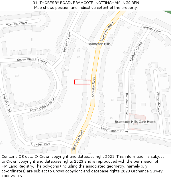 31, THORESBY ROAD, BRAMCOTE, NOTTINGHAM, NG9 3EN: Location map and indicative extent of plot