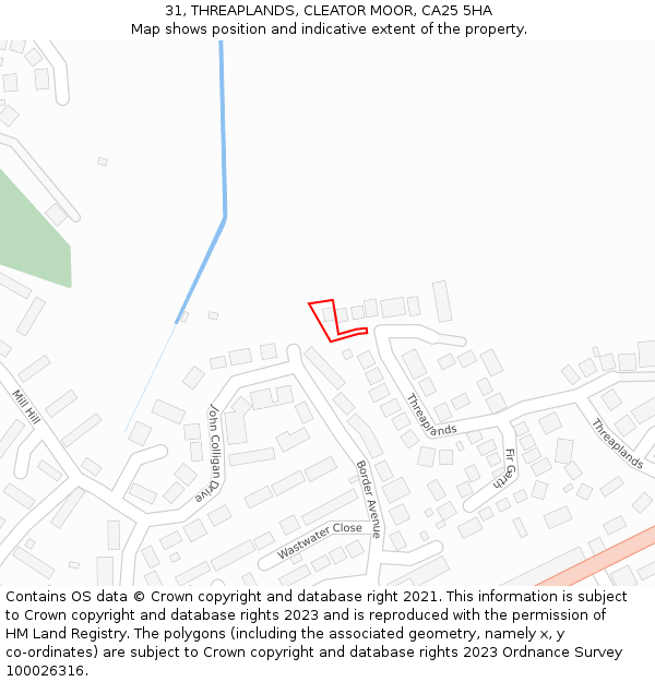31, THREAPLANDS, CLEATOR MOOR, CA25 5HA: Location map and indicative extent of plot