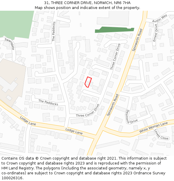 31, THREE CORNER DRIVE, NORWICH, NR6 7HA: Location map and indicative extent of plot
