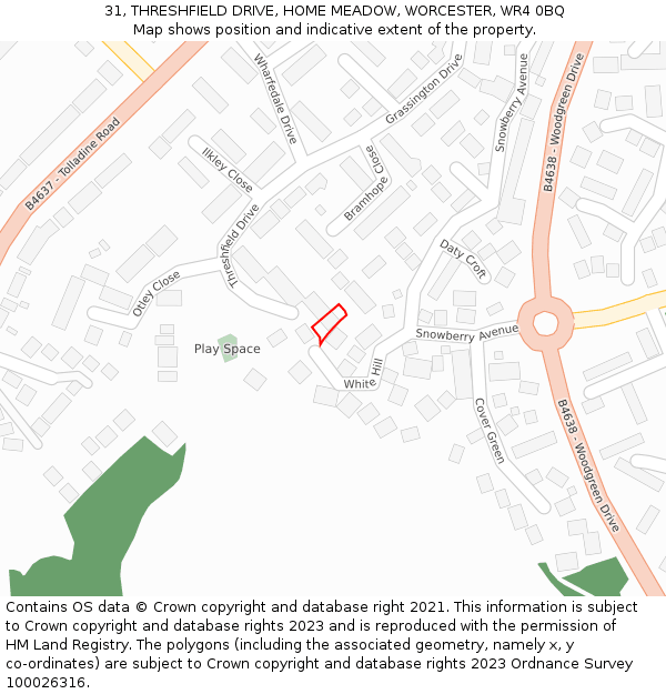 31, THRESHFIELD DRIVE, HOME MEADOW, WORCESTER, WR4 0BQ: Location map and indicative extent of plot