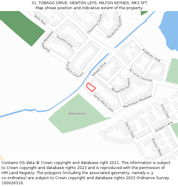 31, TOBAGO DRIVE, NEWTON LEYS, MILTON KEYNES, MK3 5FT: Location map and indicative extent of plot