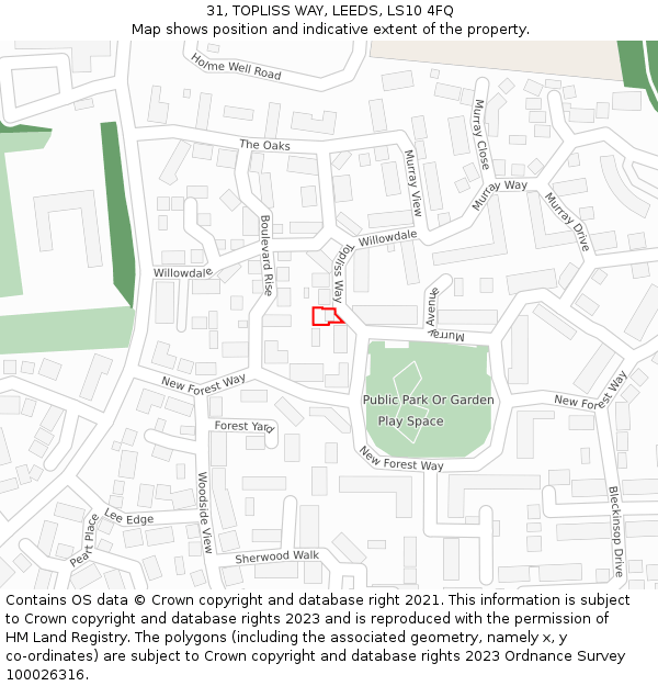 31, TOPLISS WAY, LEEDS, LS10 4FQ: Location map and indicative extent of plot
