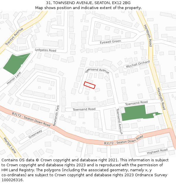31, TOWNSEND AVENUE, SEATON, EX12 2BG: Location map and indicative extent of plot
