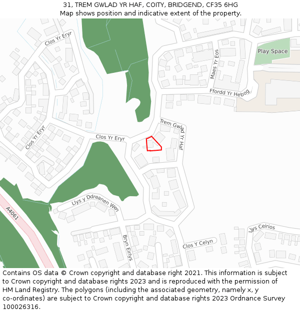 31, TREM GWLAD YR HAF, COITY, BRIDGEND, CF35 6HG: Location map and indicative extent of plot