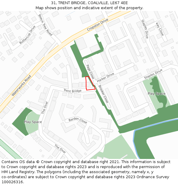 31, TRENT BRIDGE, COALVILLE, LE67 4EE: Location map and indicative extent of plot