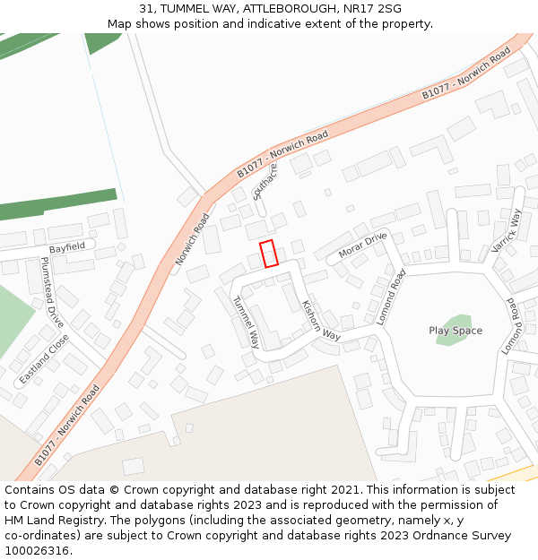 31, TUMMEL WAY, ATTLEBOROUGH, NR17 2SG: Location map and indicative extent of plot