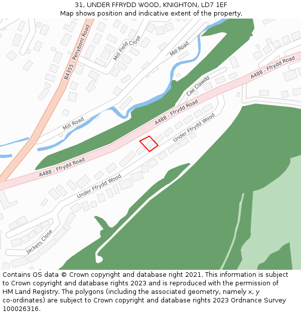 31, UNDER FFRYDD WOOD, KNIGHTON, LD7 1EF: Location map and indicative extent of plot