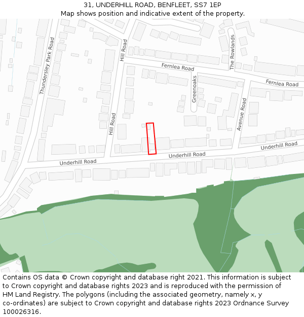 31, UNDERHILL ROAD, BENFLEET, SS7 1EP: Location map and indicative extent of plot
