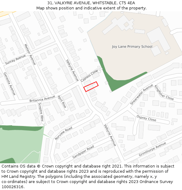31, VALKYRIE AVENUE, WHITSTABLE, CT5 4EA: Location map and indicative extent of plot