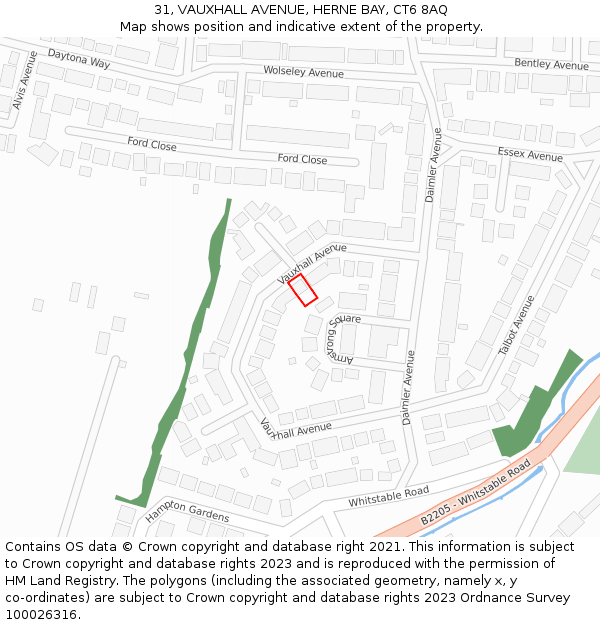 31, VAUXHALL AVENUE, HERNE BAY, CT6 8AQ: Location map and indicative extent of plot