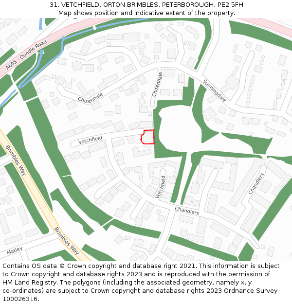31, VETCHFIELD, ORTON BRIMBLES, PETERBOROUGH, PE2 5FH: Location map and indicative extent of plot