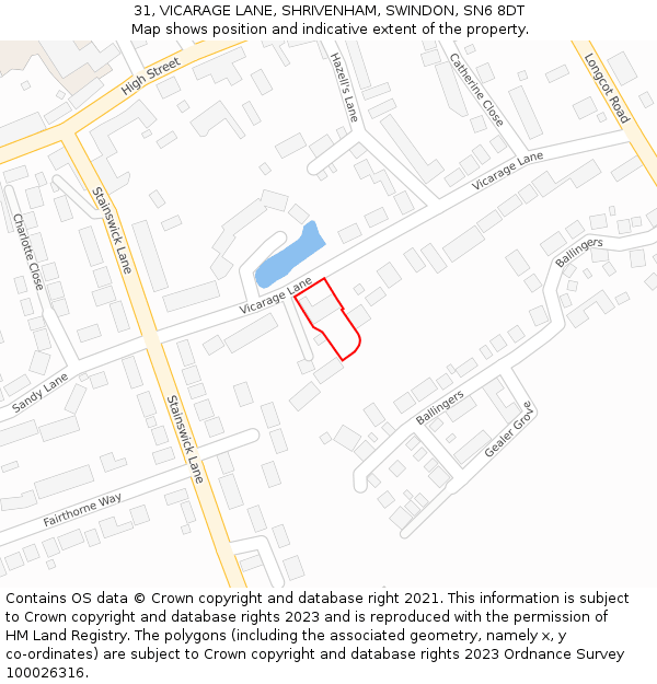 31, VICARAGE LANE, SHRIVENHAM, SWINDON, SN6 8DT: Location map and indicative extent of plot