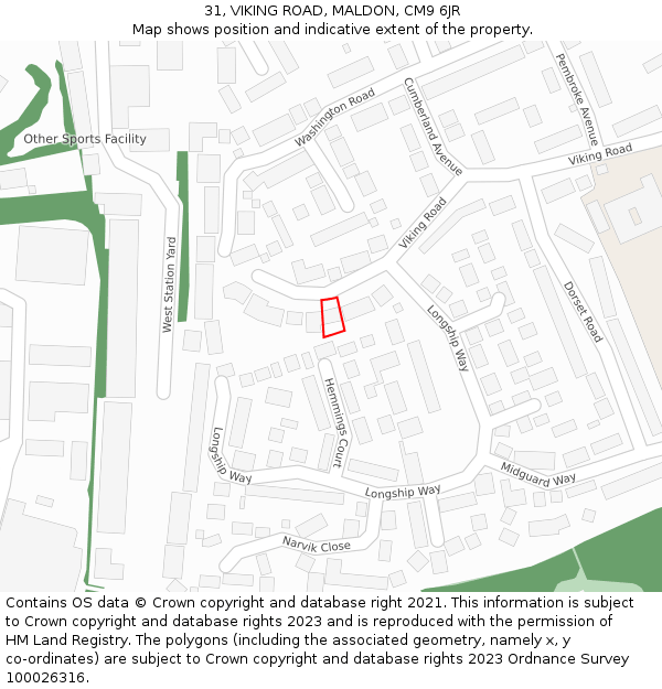 31, VIKING ROAD, MALDON, CM9 6JR: Location map and indicative extent of plot