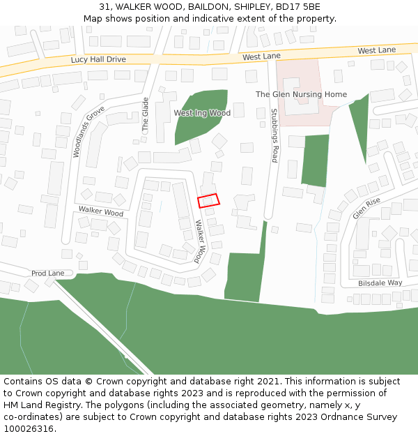 31, WALKER WOOD, BAILDON, SHIPLEY, BD17 5BE: Location map and indicative extent of plot