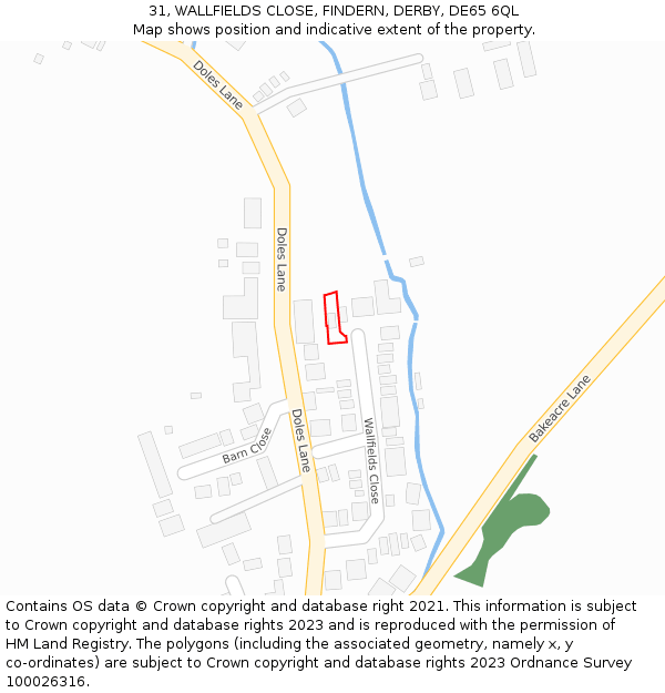 31, WALLFIELDS CLOSE, FINDERN, DERBY, DE65 6QL: Location map and indicative extent of plot