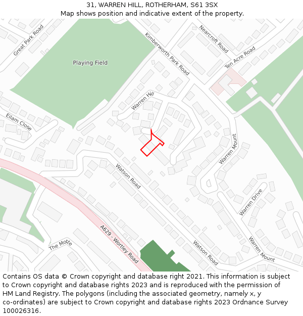 31, WARREN HILL, ROTHERHAM, S61 3SX: Location map and indicative extent of plot