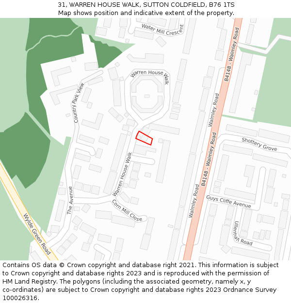 31, WARREN HOUSE WALK, SUTTON COLDFIELD, B76 1TS: Location map and indicative extent of plot