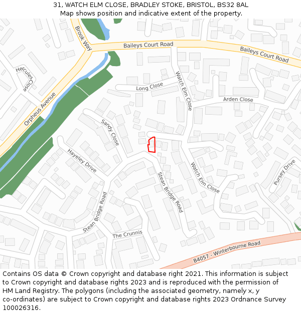 31, WATCH ELM CLOSE, BRADLEY STOKE, BRISTOL, BS32 8AL: Location map and indicative extent of plot