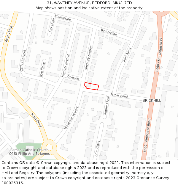31, WAVENEY AVENUE, BEDFORD, MK41 7ED: Location map and indicative extent of plot