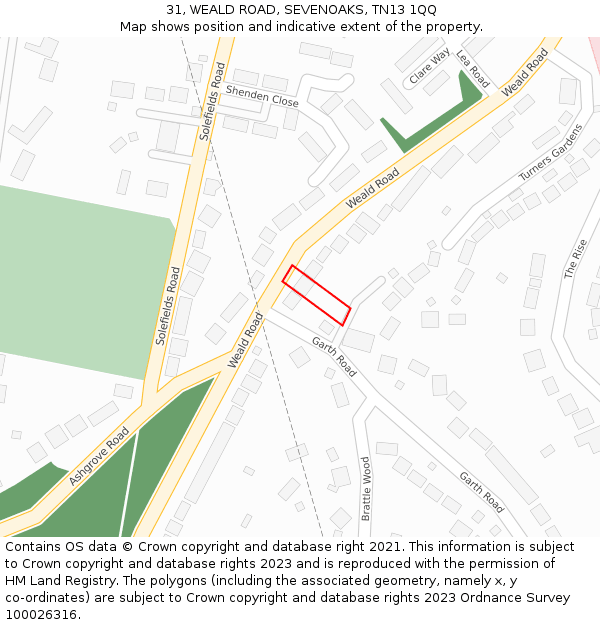 31, WEALD ROAD, SEVENOAKS, TN13 1QQ: Location map and indicative extent of plot
