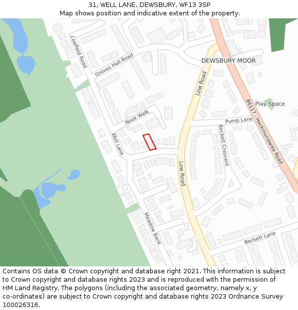 31, WELL LANE, DEWSBURY, WF13 3SP: Location map and indicative extent of plot