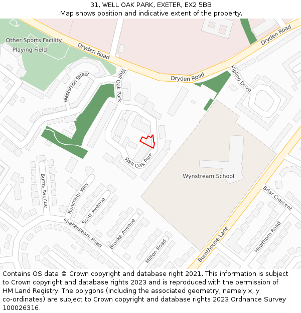 31, WELL OAK PARK, EXETER, EX2 5BB: Location map and indicative extent of plot