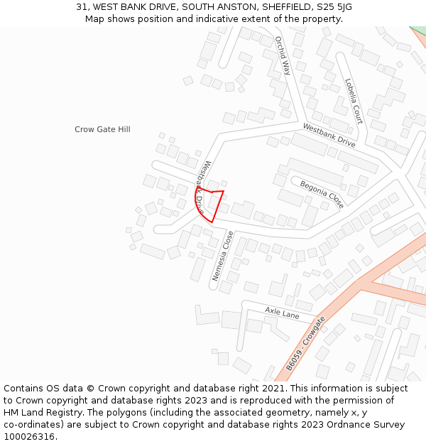 31, WEST BANK DRIVE, SOUTH ANSTON, SHEFFIELD, S25 5JG: Location map and indicative extent of plot