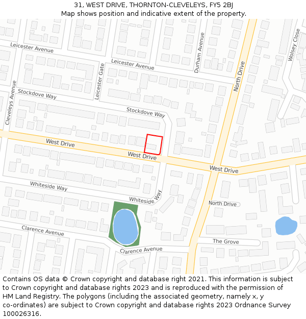 31, WEST DRIVE, THORNTON-CLEVELEYS, FY5 2BJ: Location map and indicative extent of plot