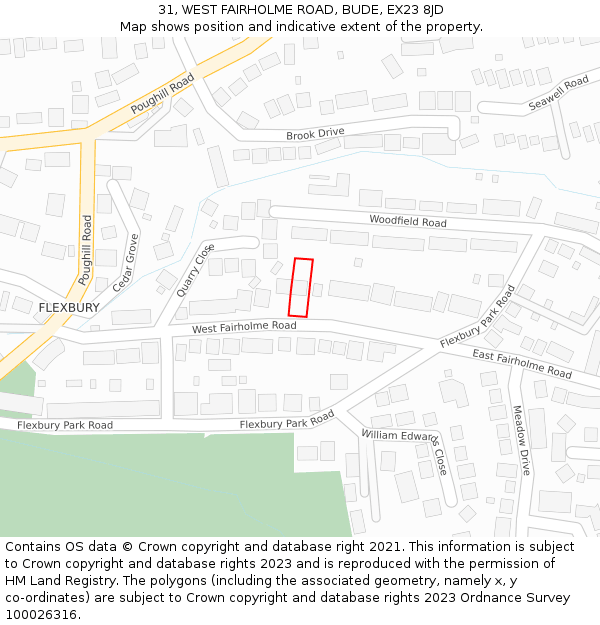 31, WEST FAIRHOLME ROAD, BUDE, EX23 8JD: Location map and indicative extent of plot