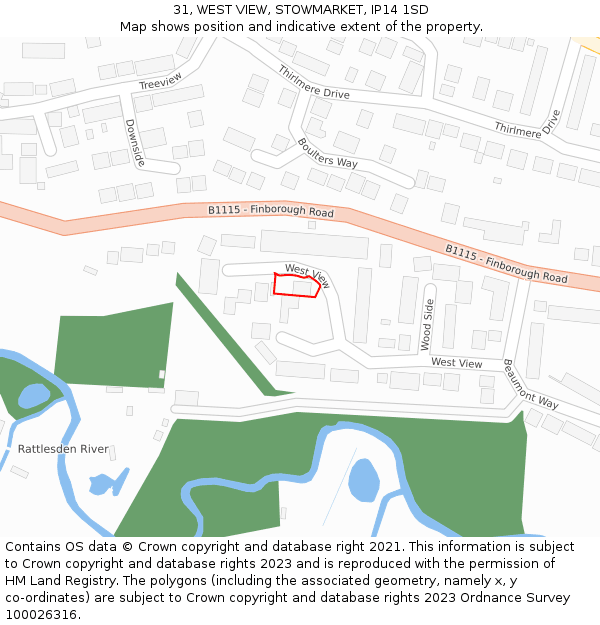 31, WEST VIEW, STOWMARKET, IP14 1SD: Location map and indicative extent of plot