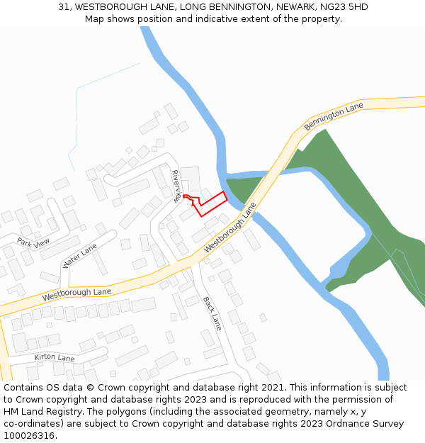 31, WESTBOROUGH LANE, LONG BENNINGTON, NEWARK, NG23 5HD: Location map and indicative extent of plot