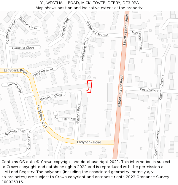 31, WESTHALL ROAD, MICKLEOVER, DERBY, DE3 0PA: Location map and indicative extent of plot