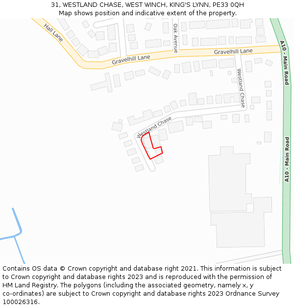31, WESTLAND CHASE, WEST WINCH, KING'S LYNN, PE33 0QH: Location map and indicative extent of plot