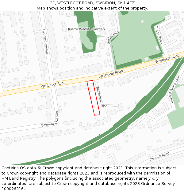 31, WESTLECOT ROAD, SWINDON, SN1 4EZ: Location map and indicative extent of plot