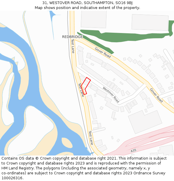 31, WESTOVER ROAD, SOUTHAMPTON, SO16 9BJ: Location map and indicative extent of plot