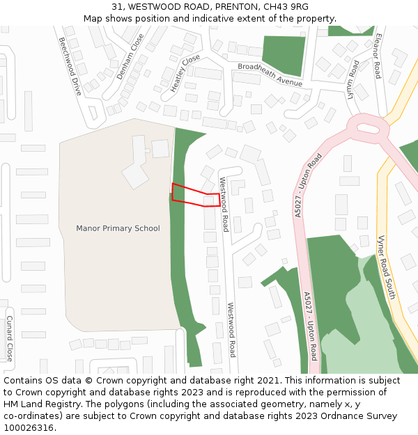 31, WESTWOOD ROAD, PRENTON, CH43 9RG: Location map and indicative extent of plot